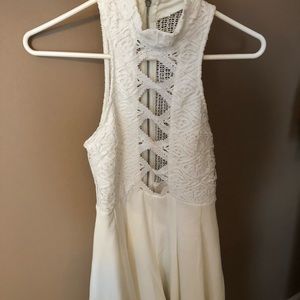 White lace front detail short romper